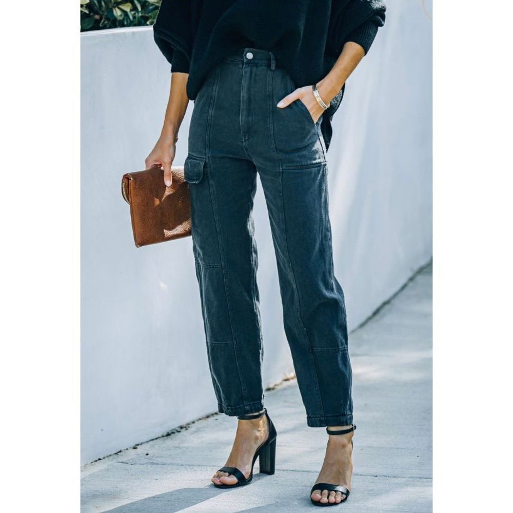 Vici Women’s Faded Black High Rise Randie Pocketed Denim Cargo Pants Medium NWT